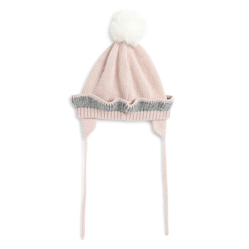Girls Light Pink Knitted Hat with Scarf image number 2